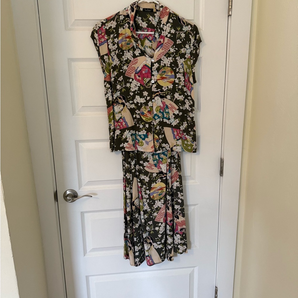 2-piece maximalist sundress and button down shirt, size L, excellent condition